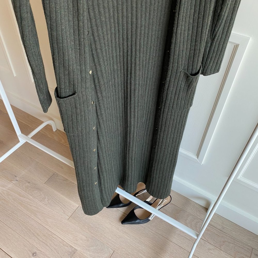 INTERMIX Ribbed Duster Cardigan Sweater - Green - Picture 7 of 15